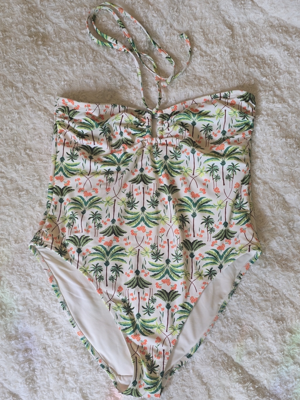 Old Navy White Tropical Palm One-Piece Swimsuit